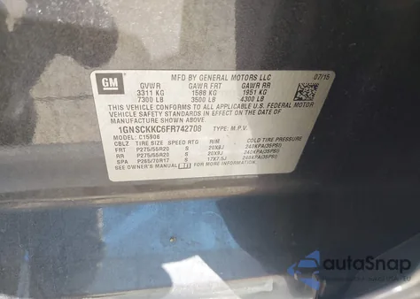 2015 Chevrolet Suburban 1500 Ltz z USA, uszkodzony, nr VIN 1GNSCKKC6FR742708